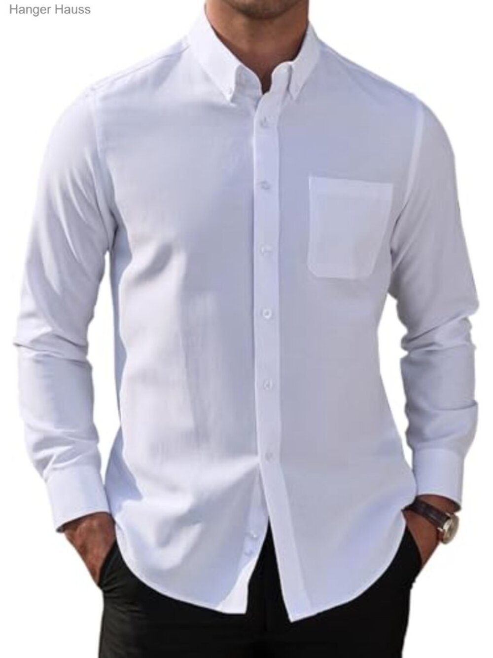 Men's Classic Oxford Long Sleeve Button Down Shirt with Pocket, Cotton Blend